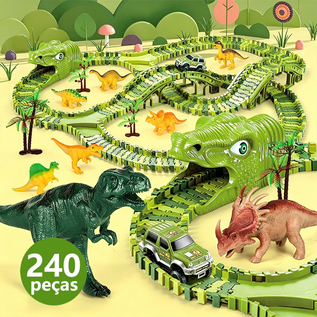 Pista de Carrinhos Dinossauro com Luz e Som para Crianças