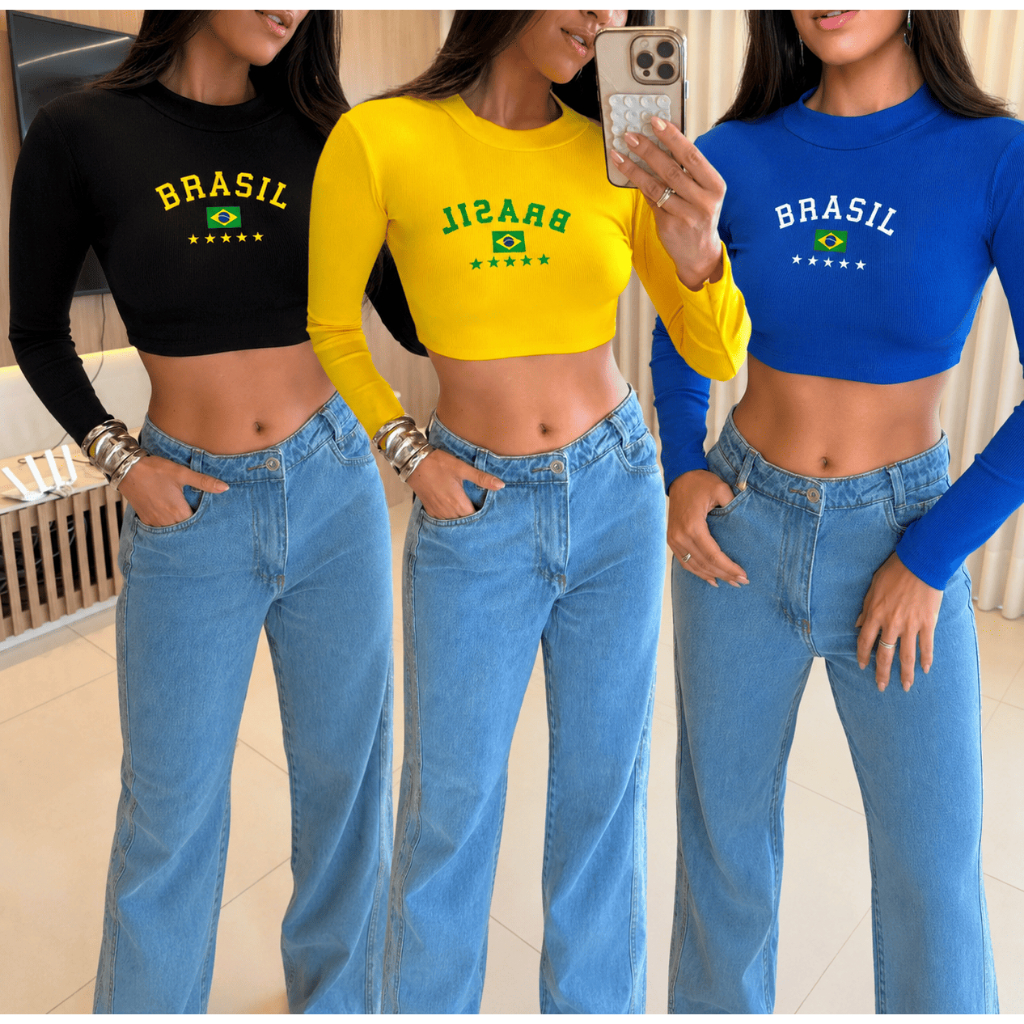 blusa manga longa do brasil tecido canelado