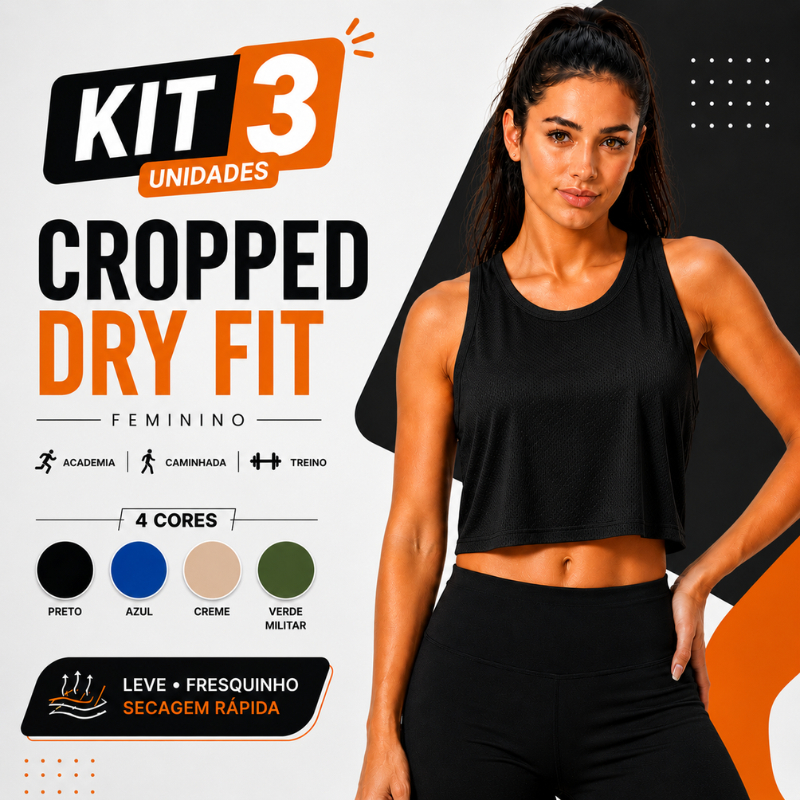 Kit 3 Cropped Dry Fit Feminino Academia Fitness Treino Caminhada Regata Esportiva |3725| Lançamento