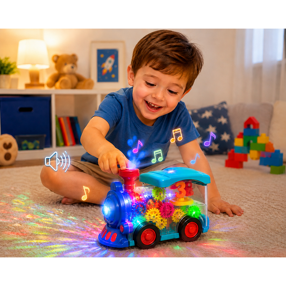 Trem Trenzinho Infantil Musical Luzes LED Bate e Volta