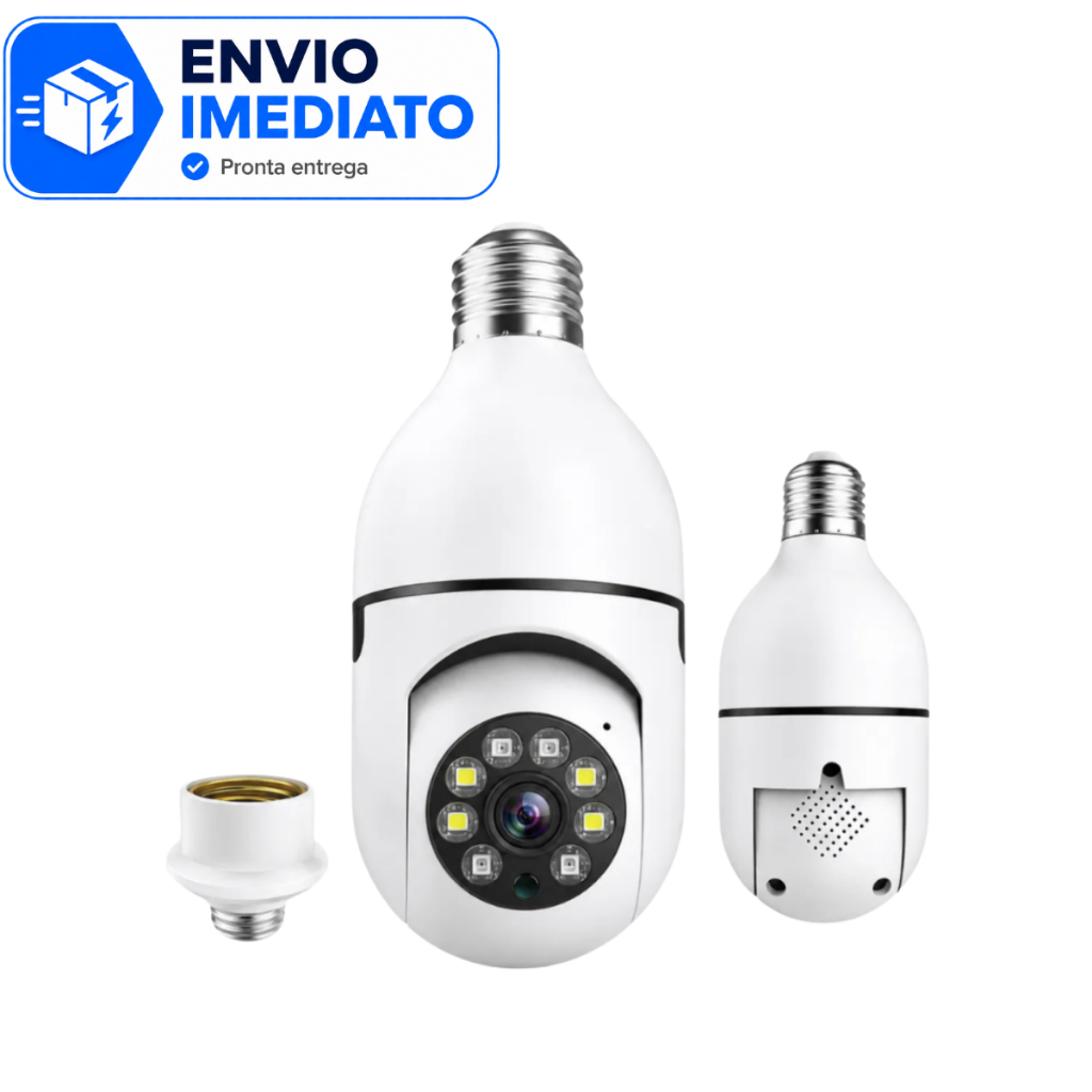 Câmera Lâmpada WiFi 360 3MP Soquete E27 Bivolt ICSEE Visão Noturna Áudio Pelo Celular