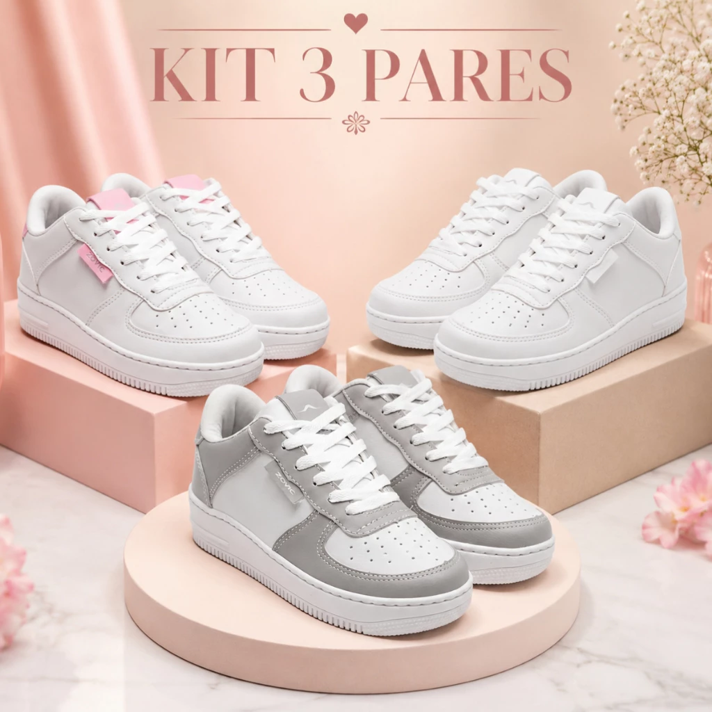 3 Pares Tênis Feminino Macio Ultraleve Street Style Para Visuais Casuais e Modernos