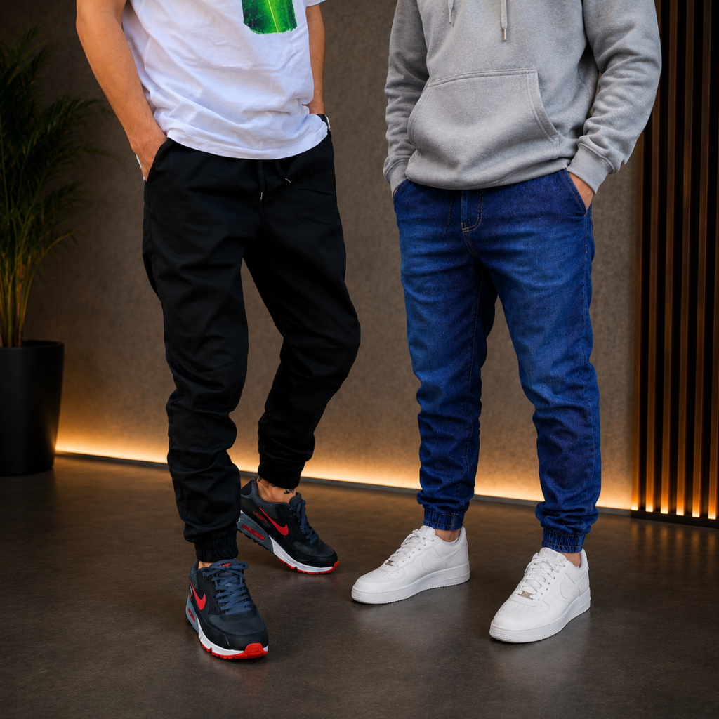 Calças Jeans  Masculinas Jogger Com Punho