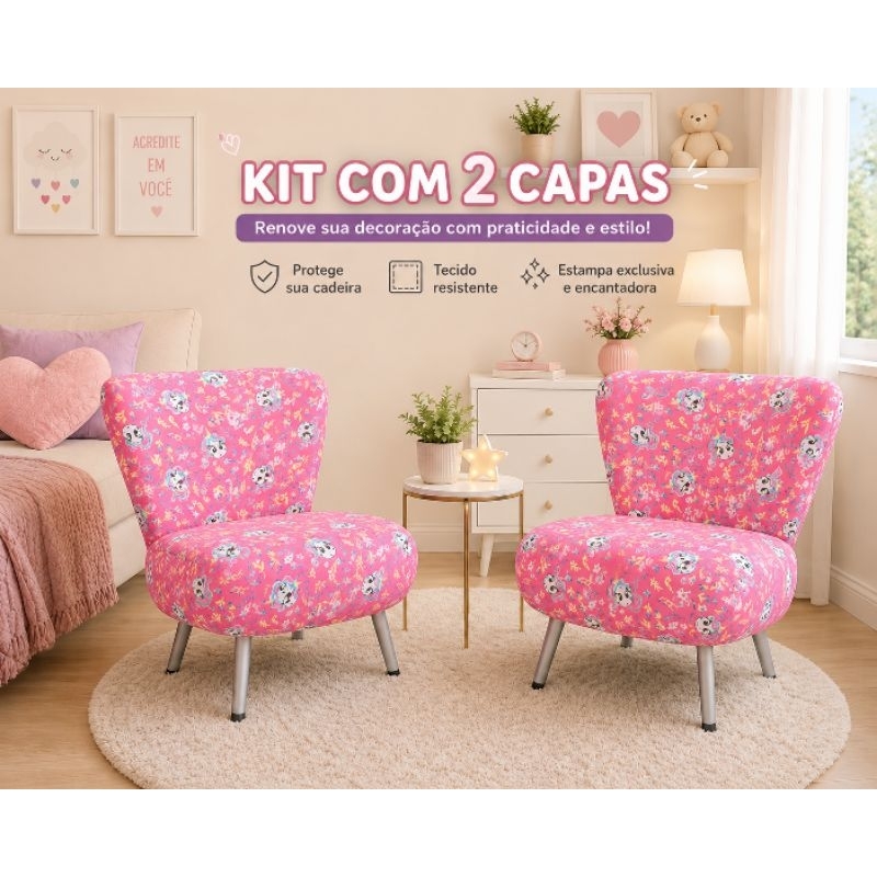 Kit com 2 capas de cadeira, poltrona decorativa e modelo borboleta/ canoa.