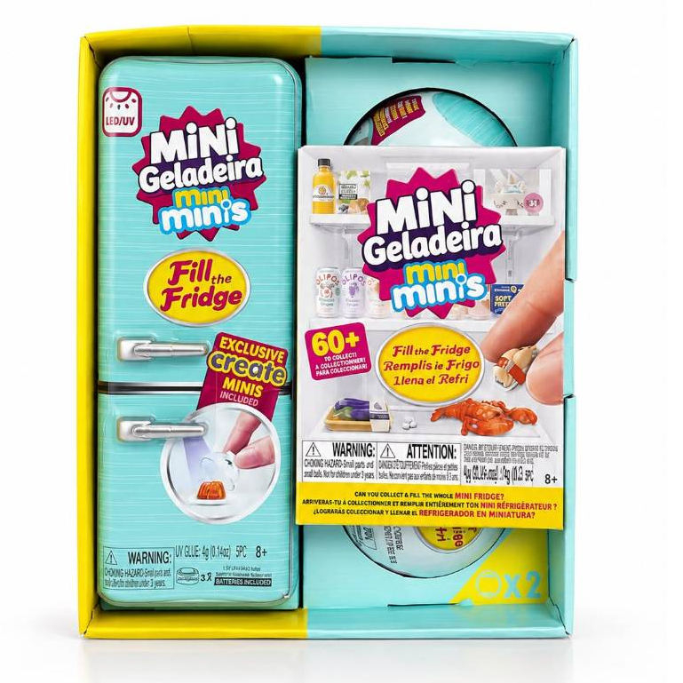 Mini Geladeira Mini Brands Com 2 Bolas Surpresa Luz LED Geladeira Colecionável Com Miniaturas
