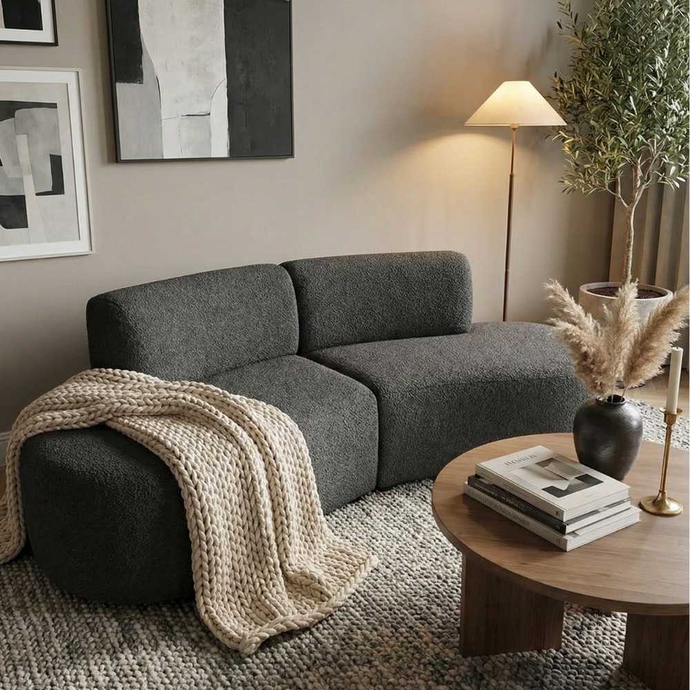 Sofá Orgânico Módulo Curvo Savana Boucle Cinza Escuro - Montanari's Decor