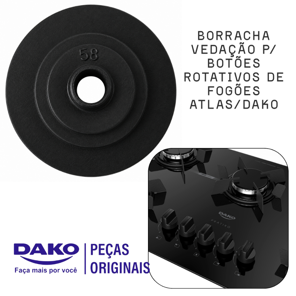 KIT Guarnição Borracha de Vedação Botão Rotativo p/ Fogões Cooktop/Utop Atlas/Dako com mesa de vidro