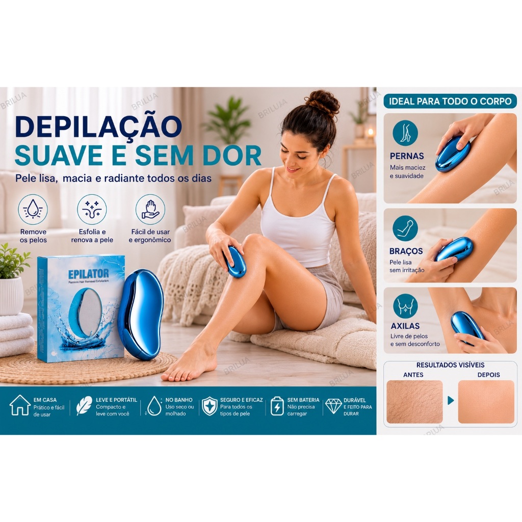 Depilador de Cristal Reutilizável Indolor Removedor de Pelos Esfoliante Corporal Fácil de Limpar