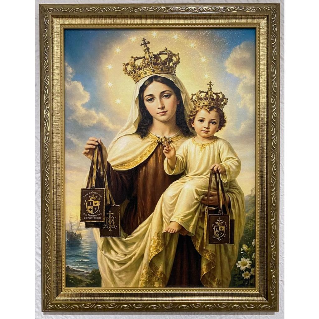 QUADRO DE NOSSA SENHORA DO CARMO 30X40 CM RESINADO MOLDURA PREMIUM DOURADA