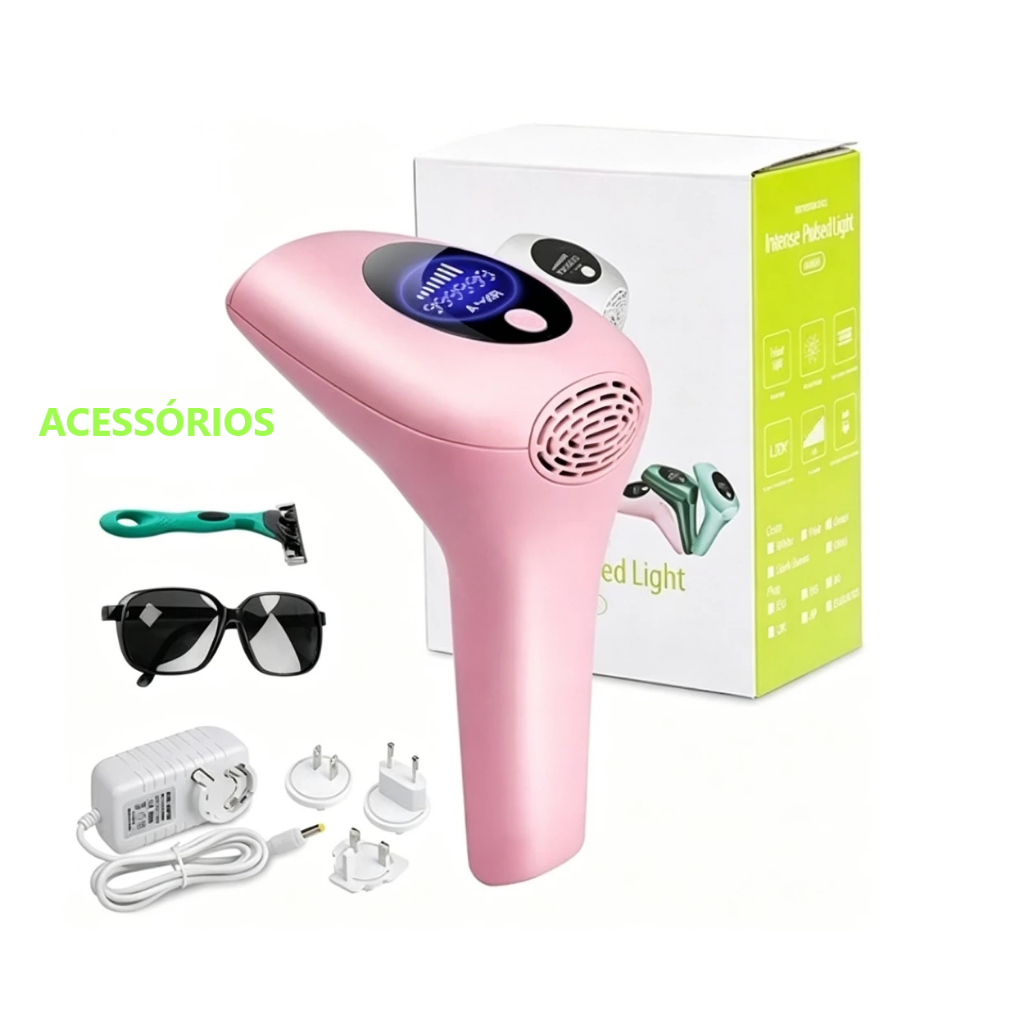 Depilador a Laser IPL Profissional para Corpo e Rosto Com 900.000 Disparos e 8 Intensidades de Pulsos para Depilar Casa