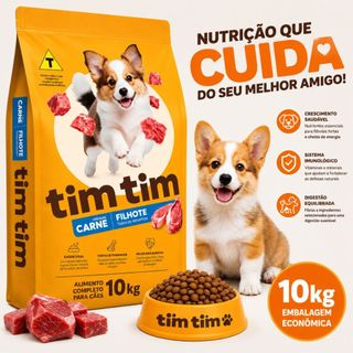 Ração Para Cachorro Tim Tim Dog Premium Filhote 10,1kg Sabor Carne Alimento Completo 28% Proteína