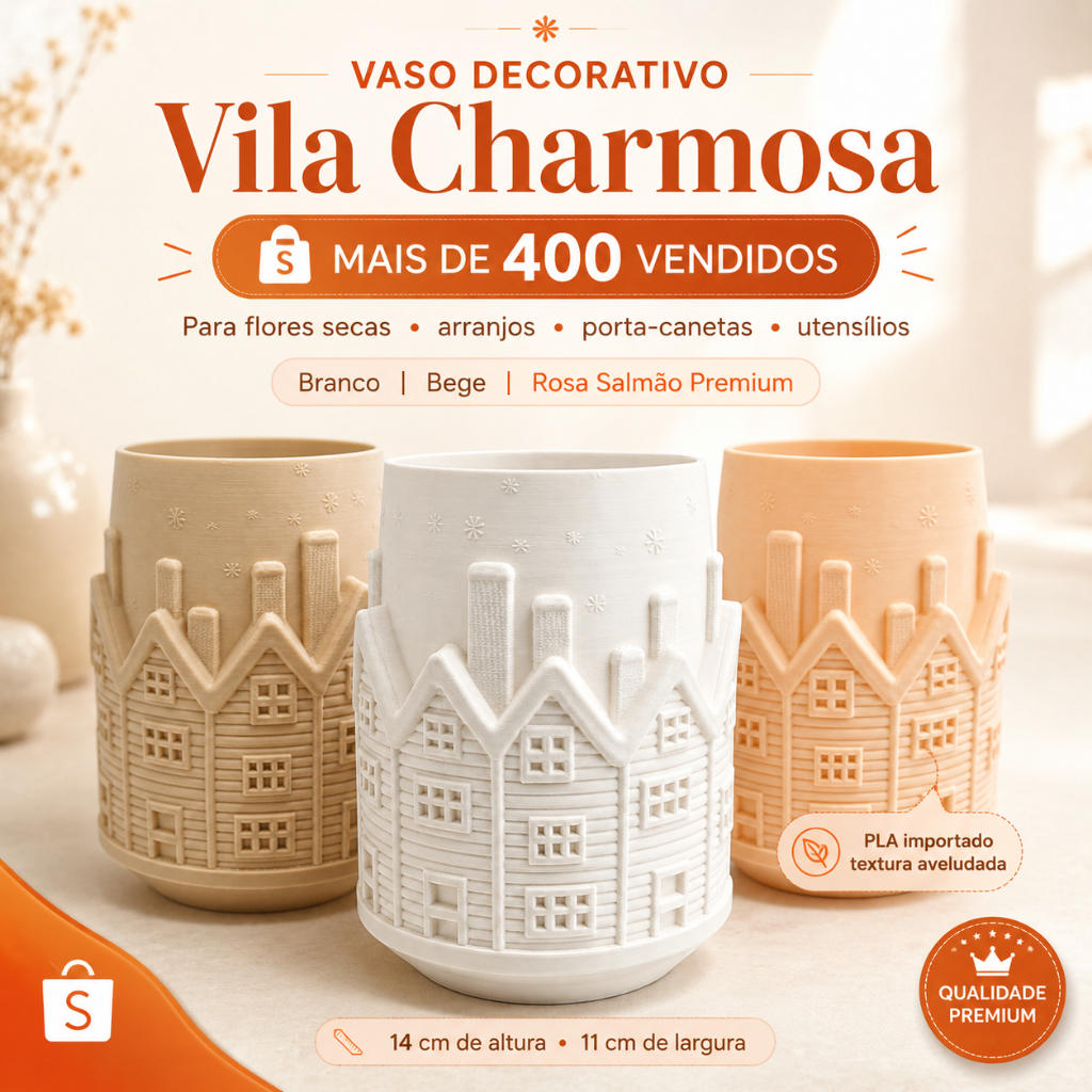 Vaso Decorativo Vila Charmosa Para Flores Secas Arranjos Porta Canetas Utensilios Mesa Decoração