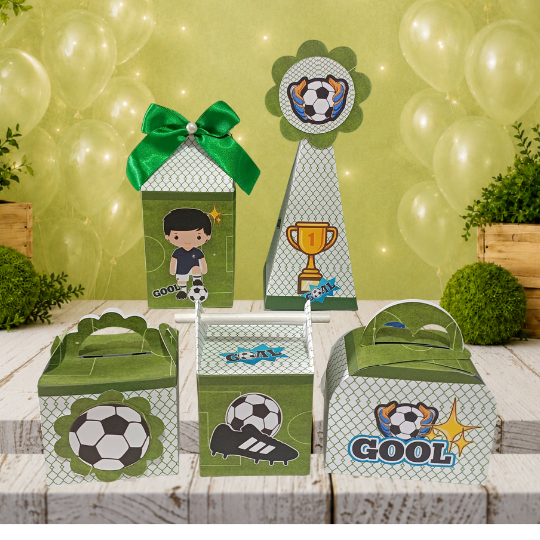 KIT CAIXAS PERSONALIZADO FUTEBOL LEMBRANCINHA DE FESTA INFANTIL / ANIVERSÁRIO/PEGUE EMONTE