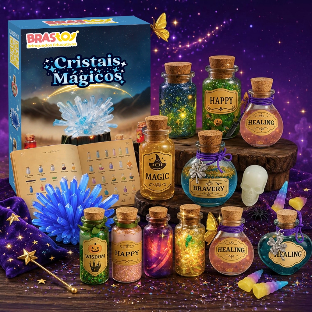 Conjunto Ciência Infantil 2 em 1 Cultivar Cristais Criar Poções Luminosos Todos Acessórios