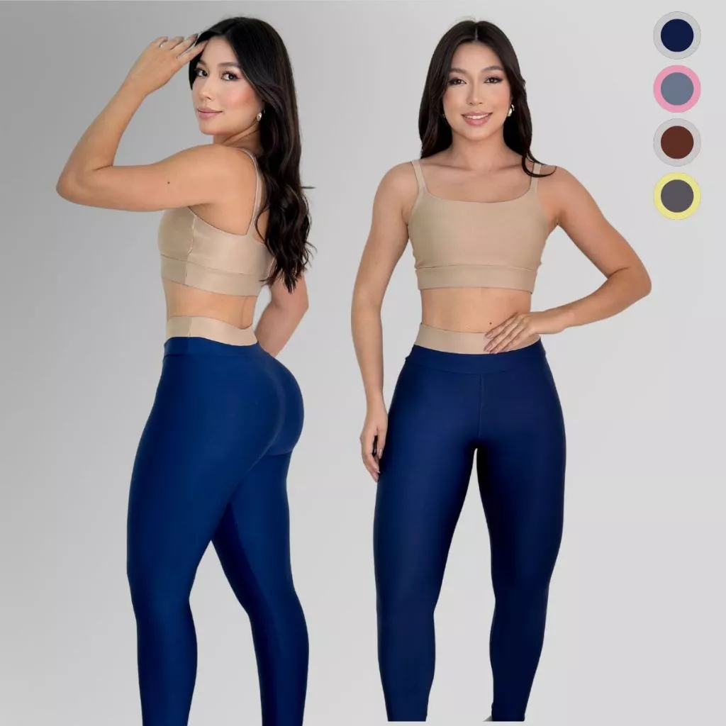 Conjunto Fitness Feminino Top e Calça Legging Bicolor Suplex Cintura Alta Academia Treino — imagem 1