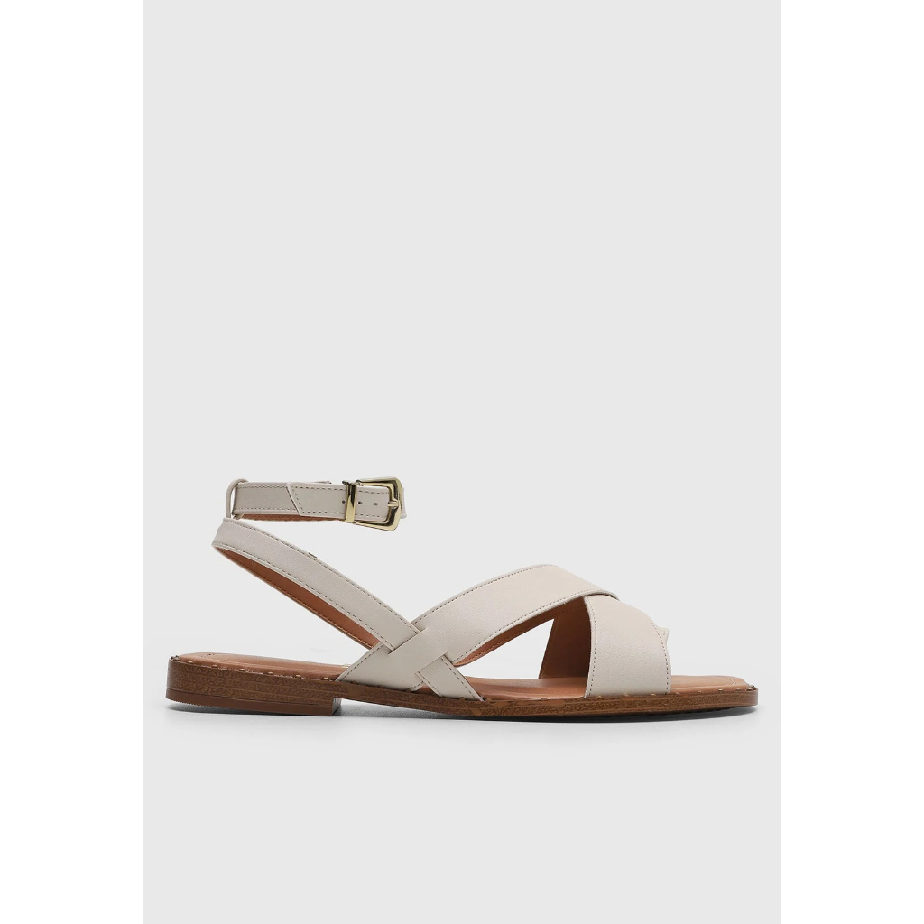 Sandália Rasteira Vizzano Feminina Off White Bico Quadrado Fivela Casual Confortável Dia a Dia 6463-107-7286