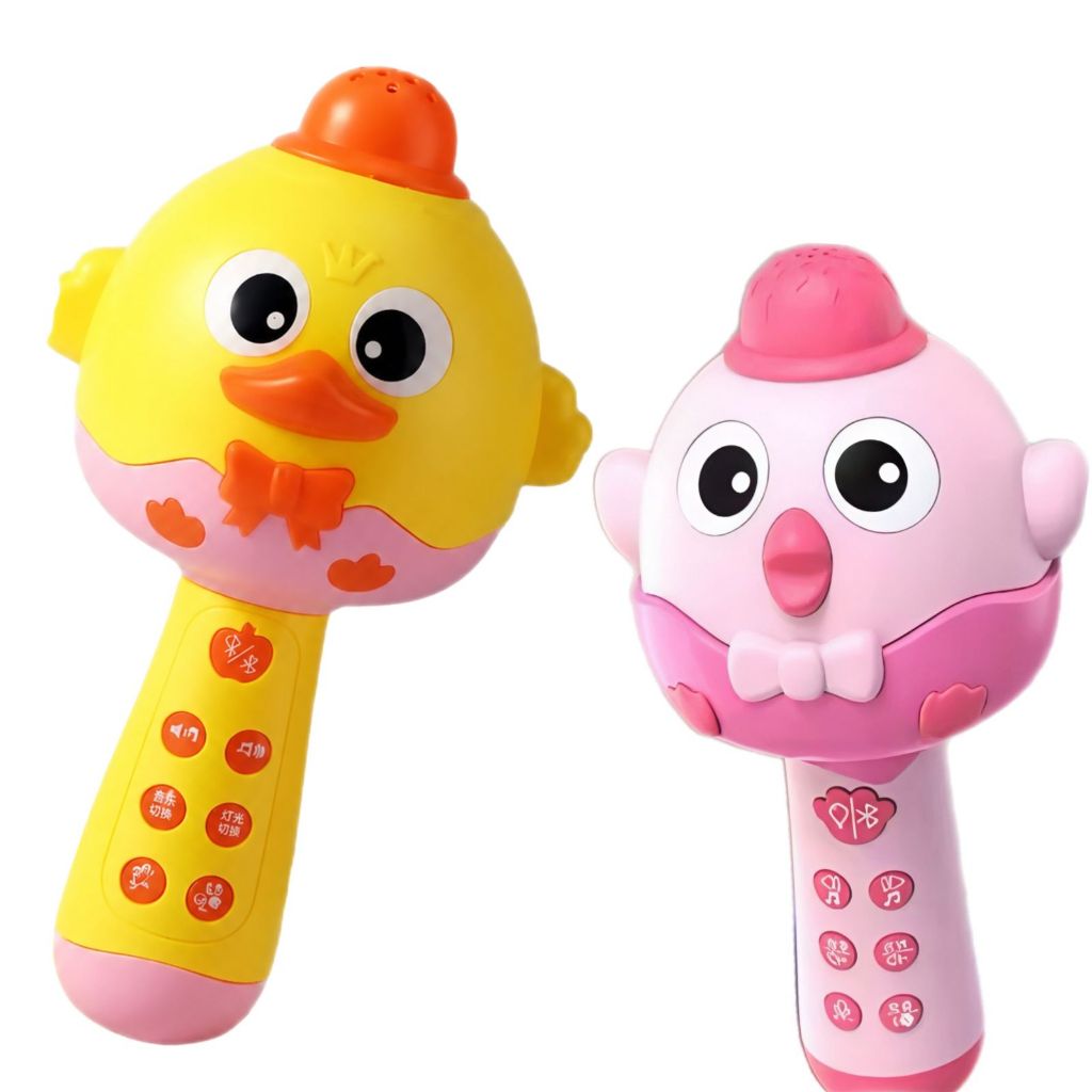 Microfone Infantil Com Luz Pintinho Bluetooth Para Brincar De Cantar Com Luz E Som