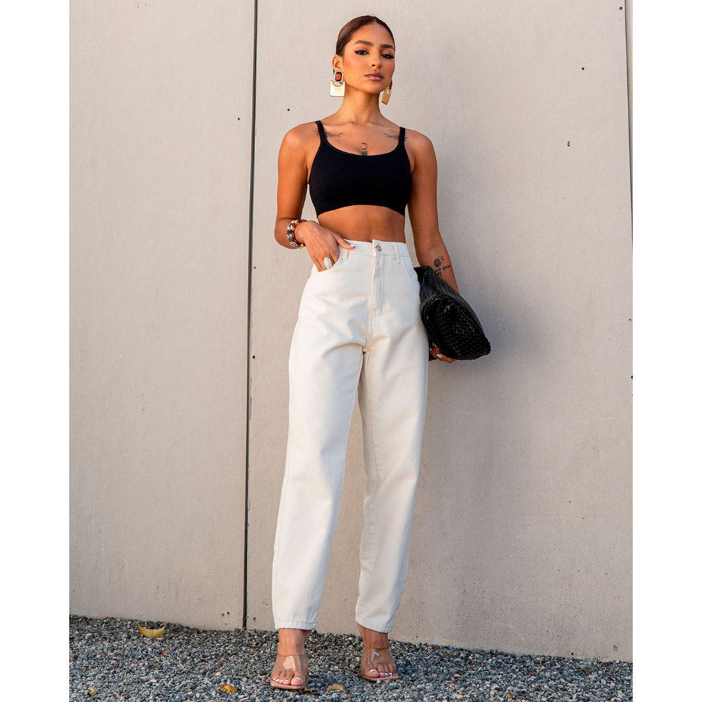 Calça Jeans Feminina Mom Off-White Cintura Alta 100% Algodão - Consciência Jeans 25527