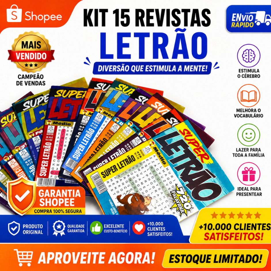 KIT COM 15 REVISTAS CAÇA PALAVRAS SUPER LETRÃO - SEM REPETIÇÃO - ENVIO IMEDIATO