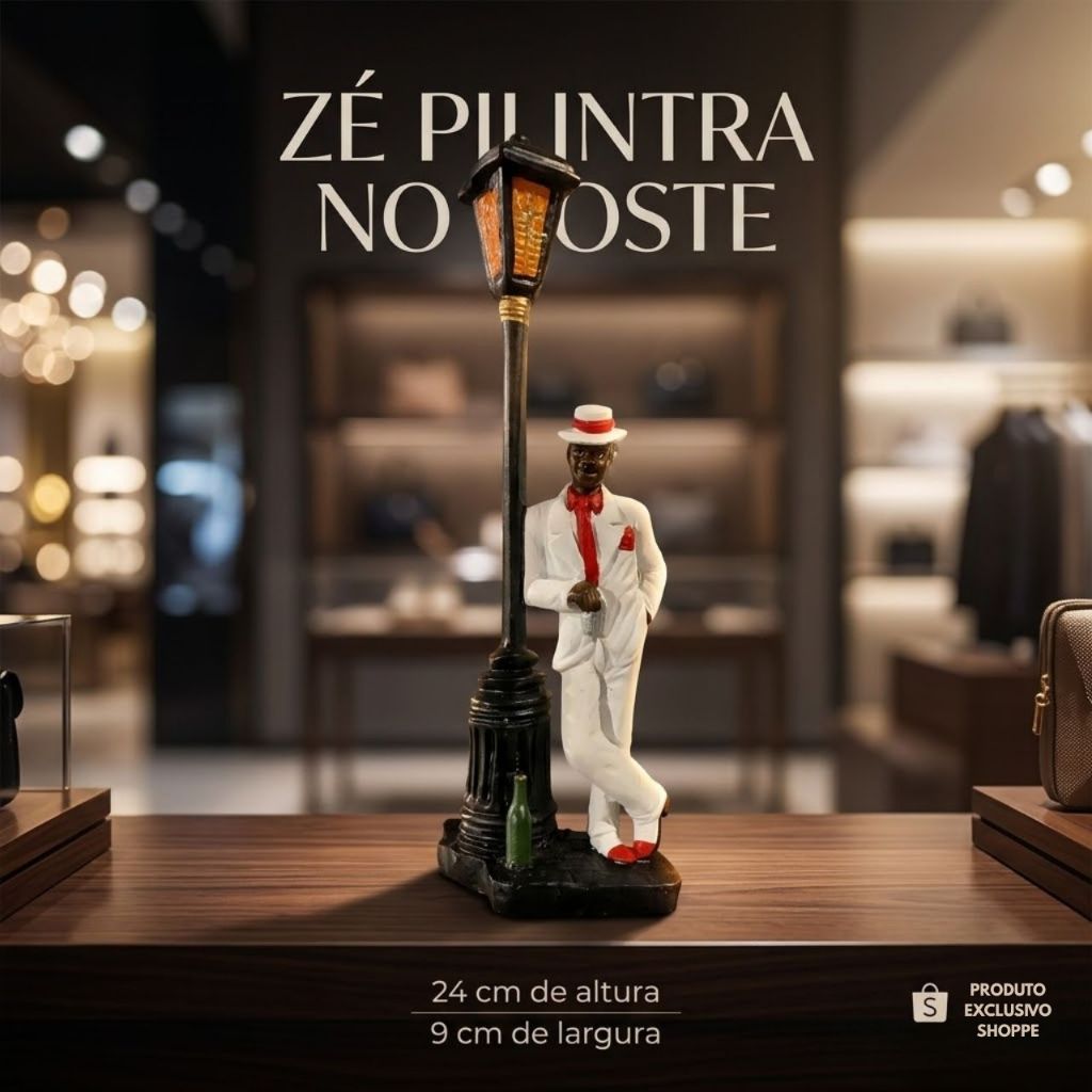 Estatua Zé Pilintra no Poste | 23 cm | Candomblé Orixá Umbanda | Enfeite Em Resina