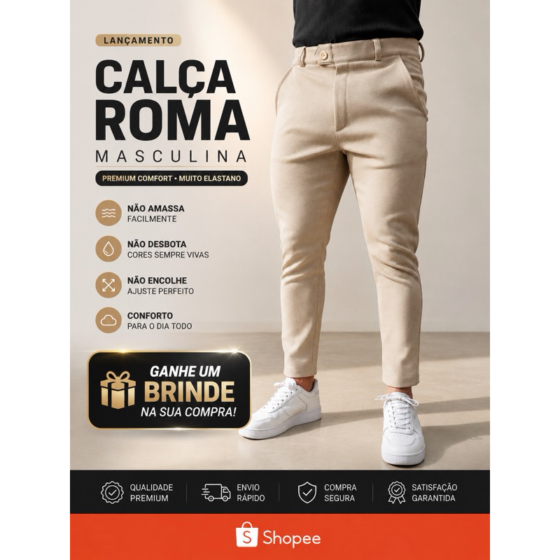Calça corte Alfaiataria Roma Bolso Faca Tecido Texturizado Confortável Premium trabalho casamento dia a dia