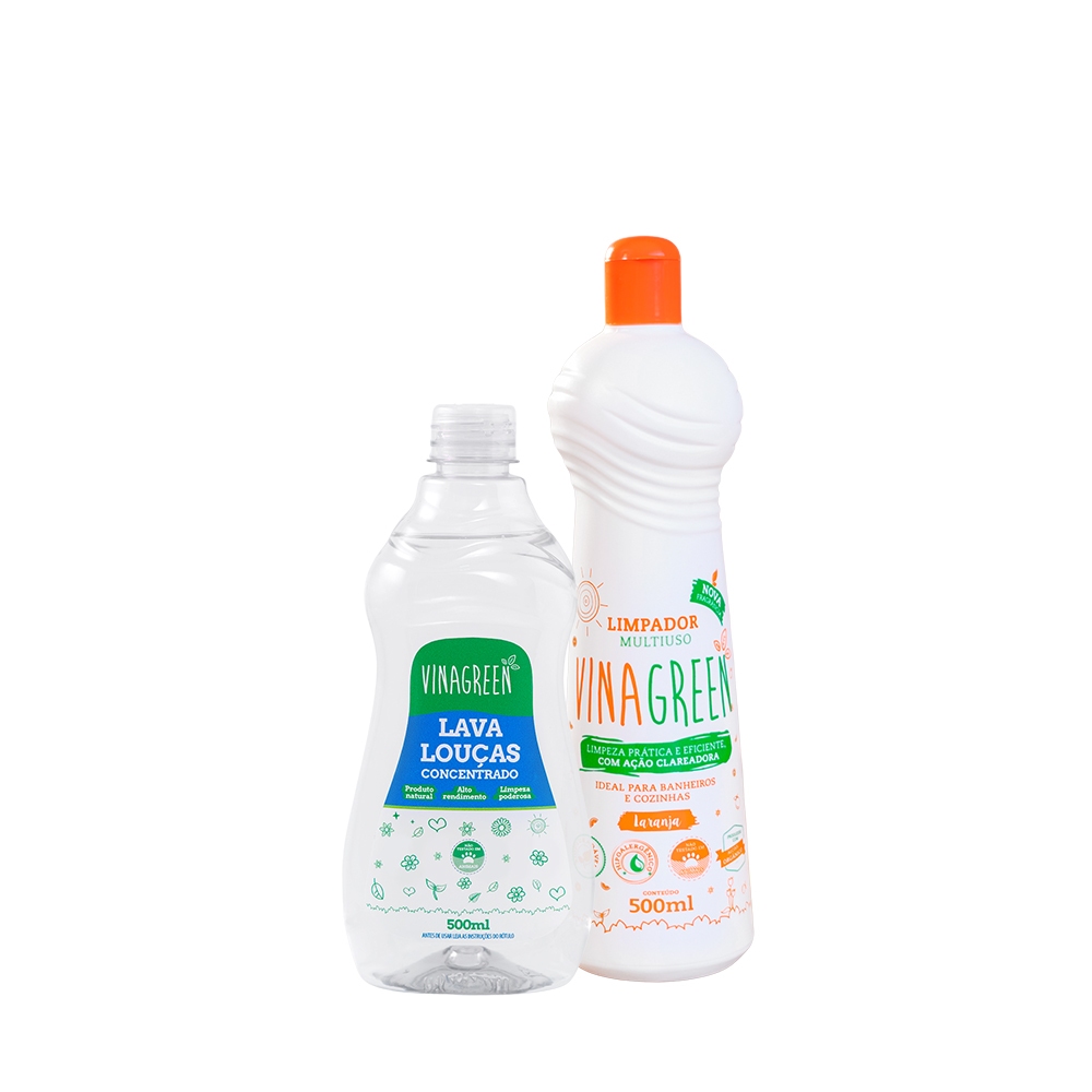 Kit Vinagreen - 1 Detergente Concentrado 500ml + 1 Limpador Multiuso Laranja 500ml