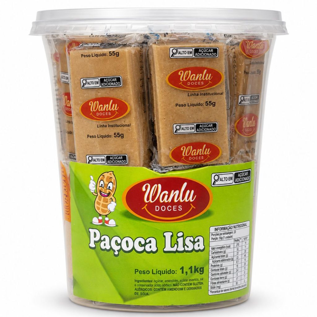 Pote Paçoca Lisa C/20 Unidades 1,1Kg Doces Wanlu