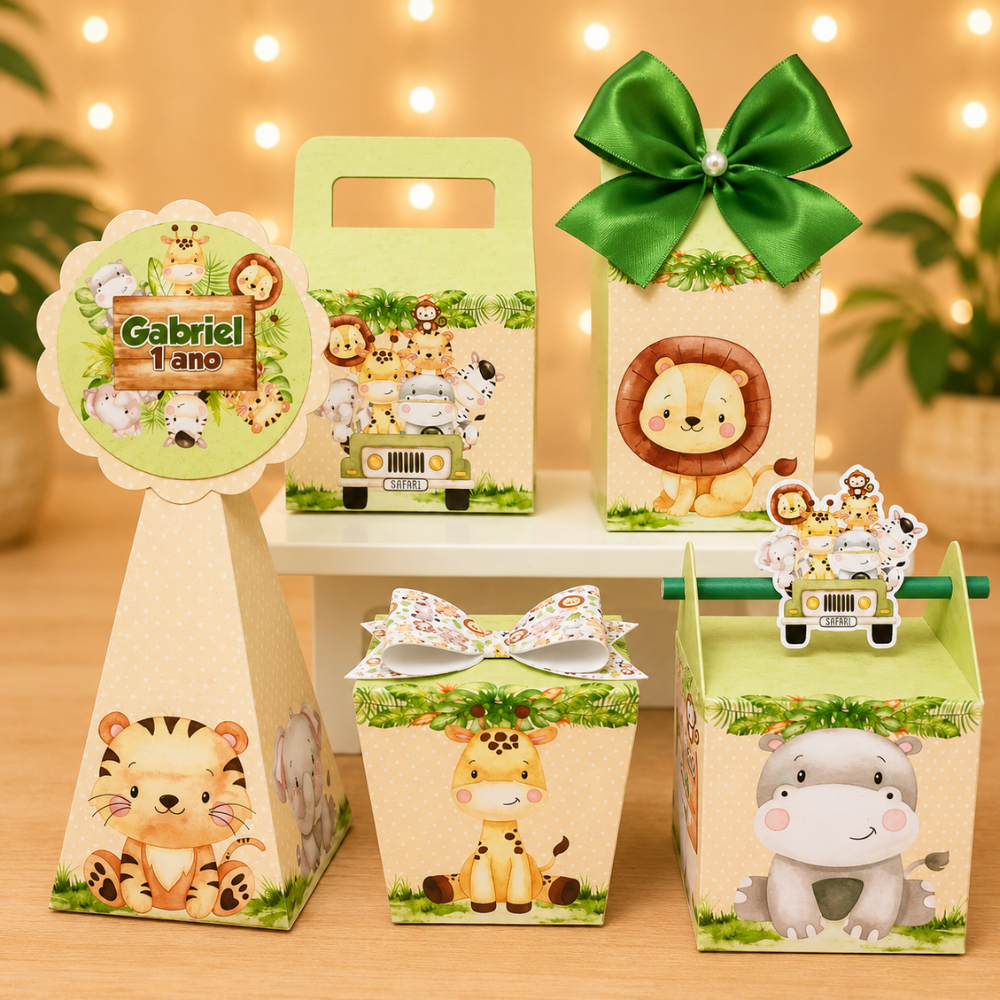 Kit Festa Safari Personalizado | Lembrancinha Safari l Pegue e Monte | Caixinhas Personalizadas Infantil