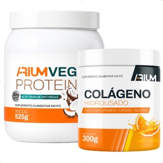 Kit Whey Protein Vegana Sabor Coco 525g + Colágeno Hidrolisado Ácido Hialurônico Arium…