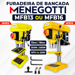 Furadeira de Bancada Menegotti MFB13 MFB16 350W 500W Madeira Metal Profissional 127V 220V 13mm 16mm