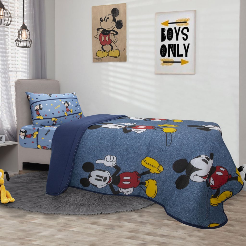 Edredom Infantil Solteiro Cinza 1,50 X 2,20 Dupla Face Personagens Disney Em Malha Portallar