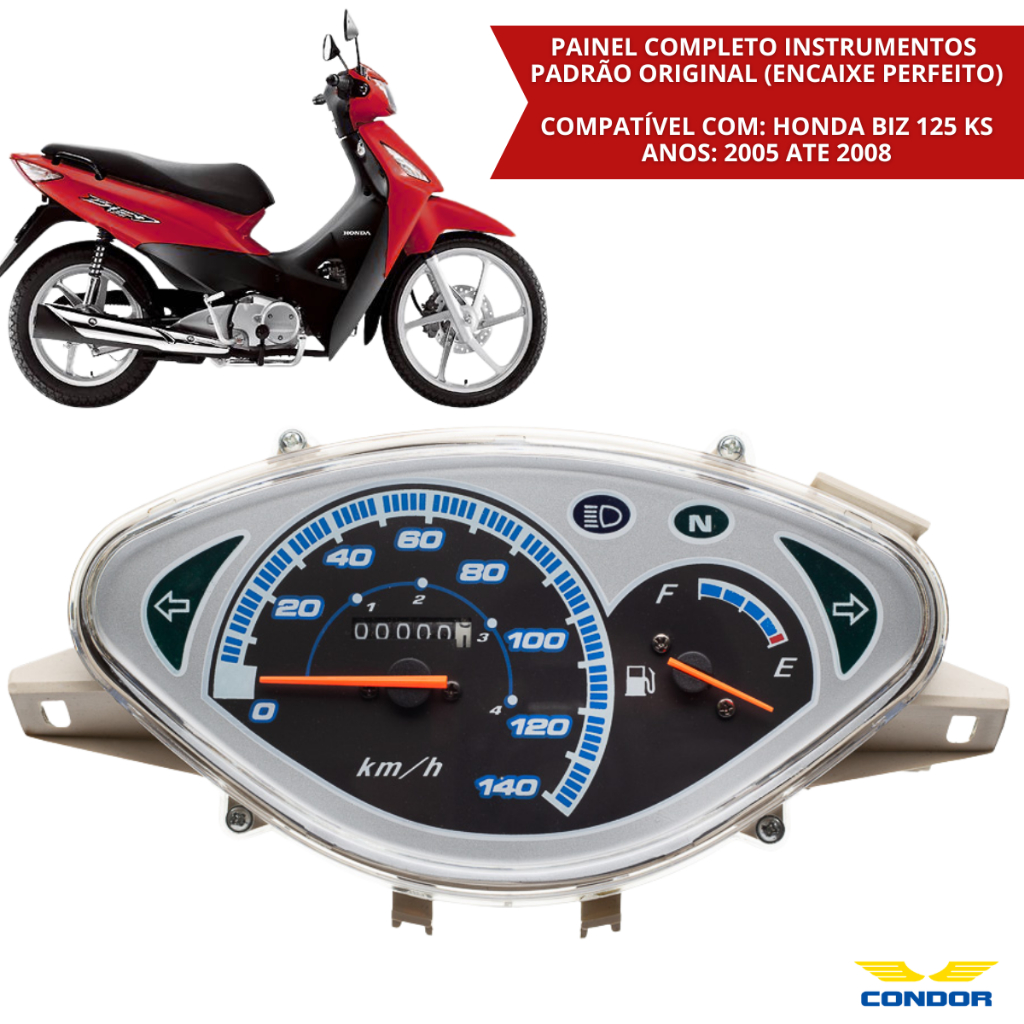 Painel Instrumentos Completo Honda Biz 125 KS 2005 A 2008 Velocímetro Marcador Painel Moto Reposição Condor