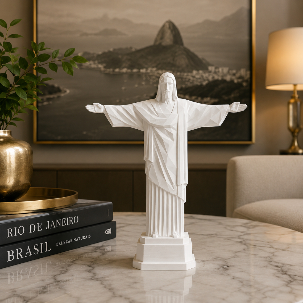 Cristo Redentor Decorativo Premium Escultura Moderna Rio de Janeiro Estátua Branca Casa Escritório Presente