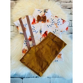 Conjunto Menino Infantil Luxo Temático Rei Leão RF02 +Bermuda Caramelo