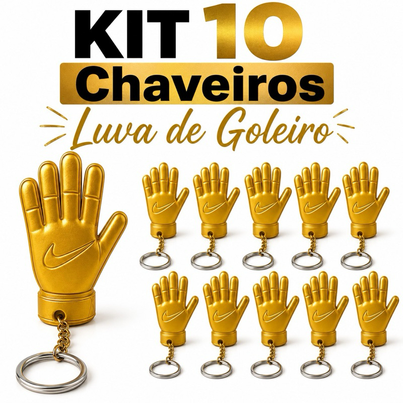 KIT com 10 Chaveiros Luva de Goleiro Dourada da Copa | Futebol Futsal Goleiro