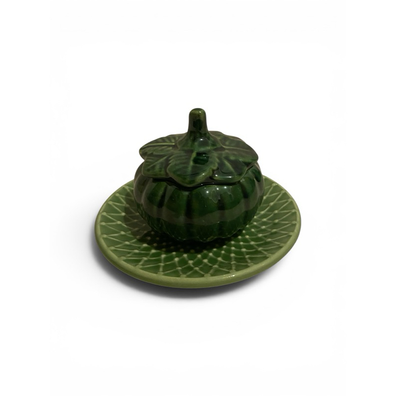 Kit Moranga Verde P + Mini Suplat Relevo Cerâmica Para Molhos Laranja