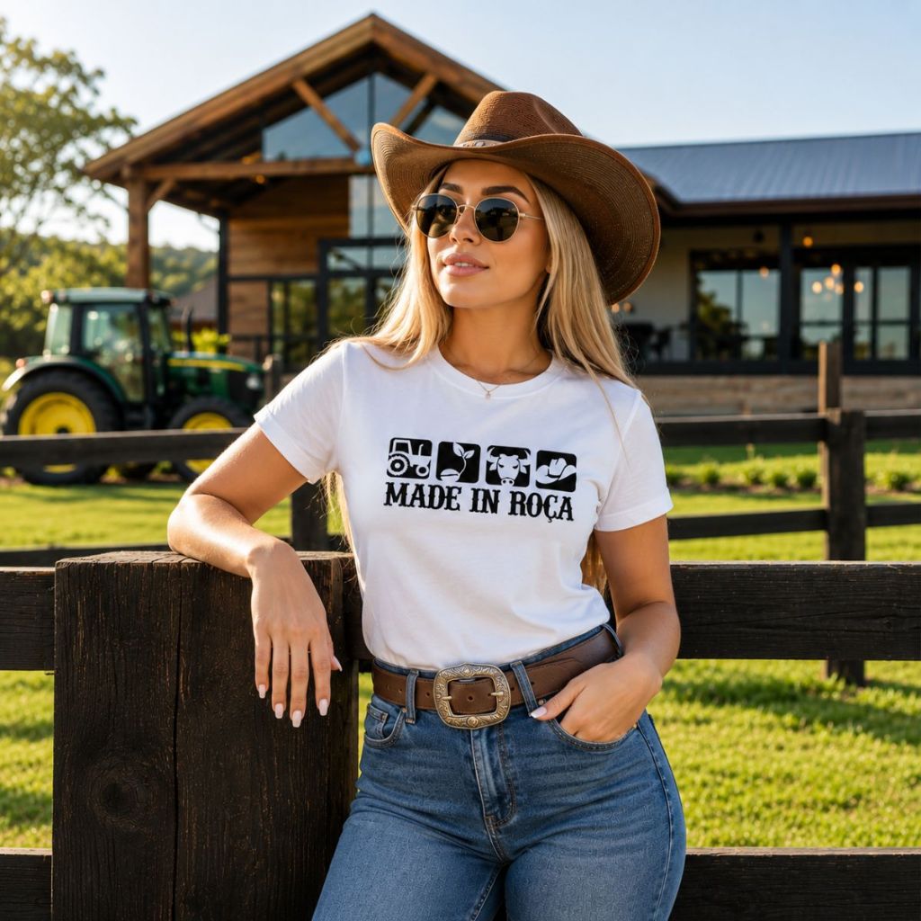 Camiseta T shirt Feminina Agro Made in Roça Moda Country Boiadeira Rodeio 100% Algodão Lançamento Envio Imediato