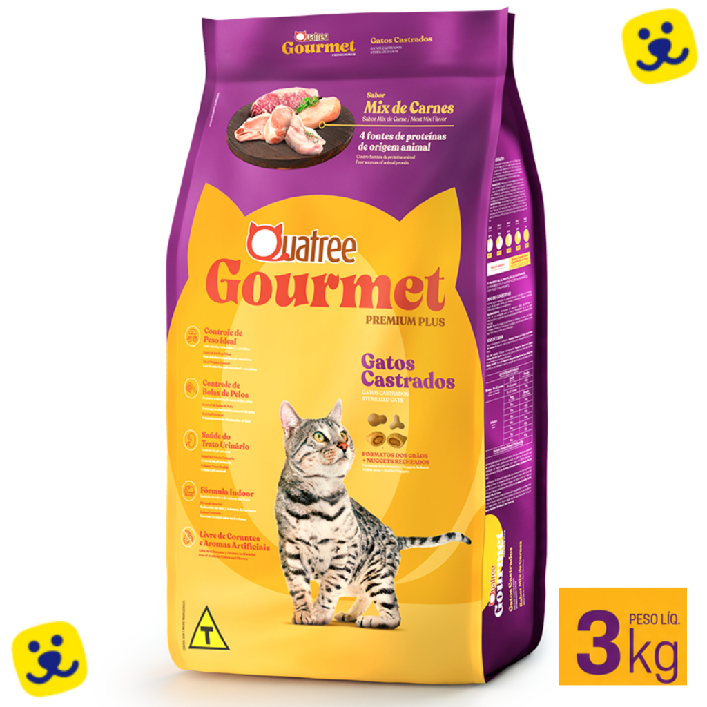 Ração Gato Castrado Ração Quatree Gatos Castrados Quatree Gourmet Gatos Castrados Mix Carne 3Kg