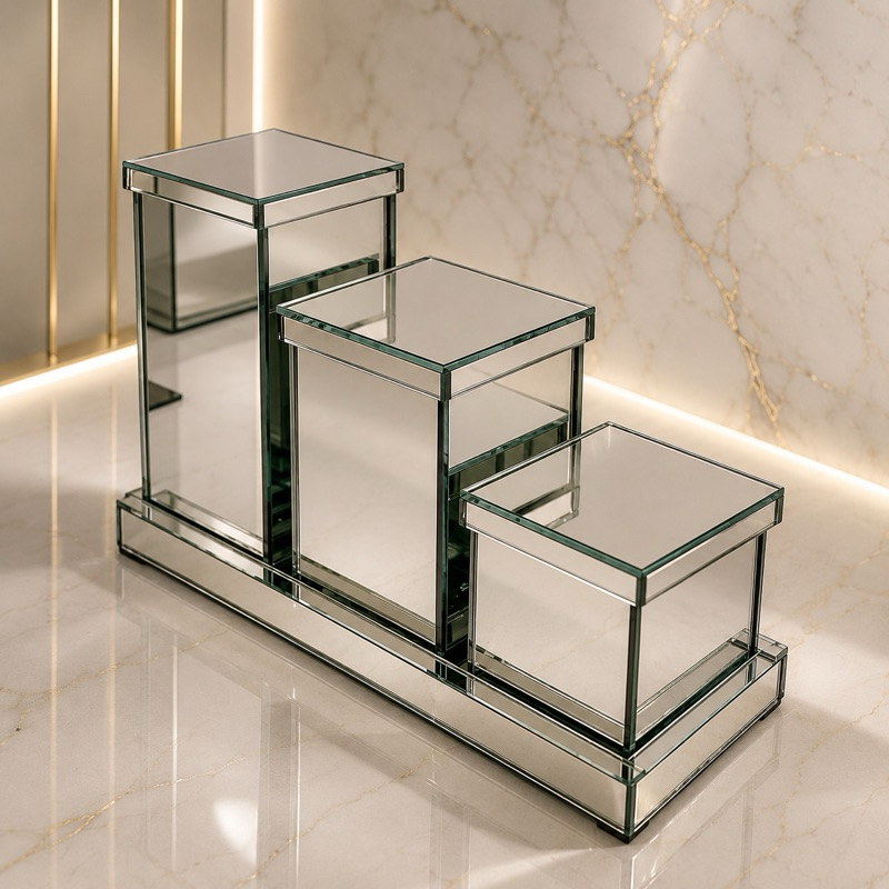 Kit Higiene luxo 4 peças para banheiro Lavabo Porta Escova/Porta Algodão Cotonete Organizador Banheiro vidro espelhado