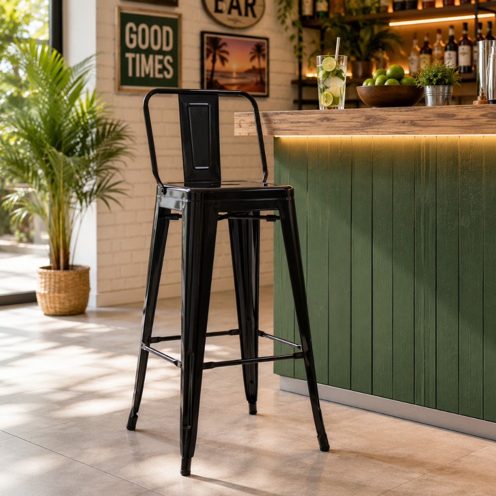 Banqueta Alta Para Bar Balcão Bancada Bistro Cozinha Americana Tolix Iron Industrial Preta