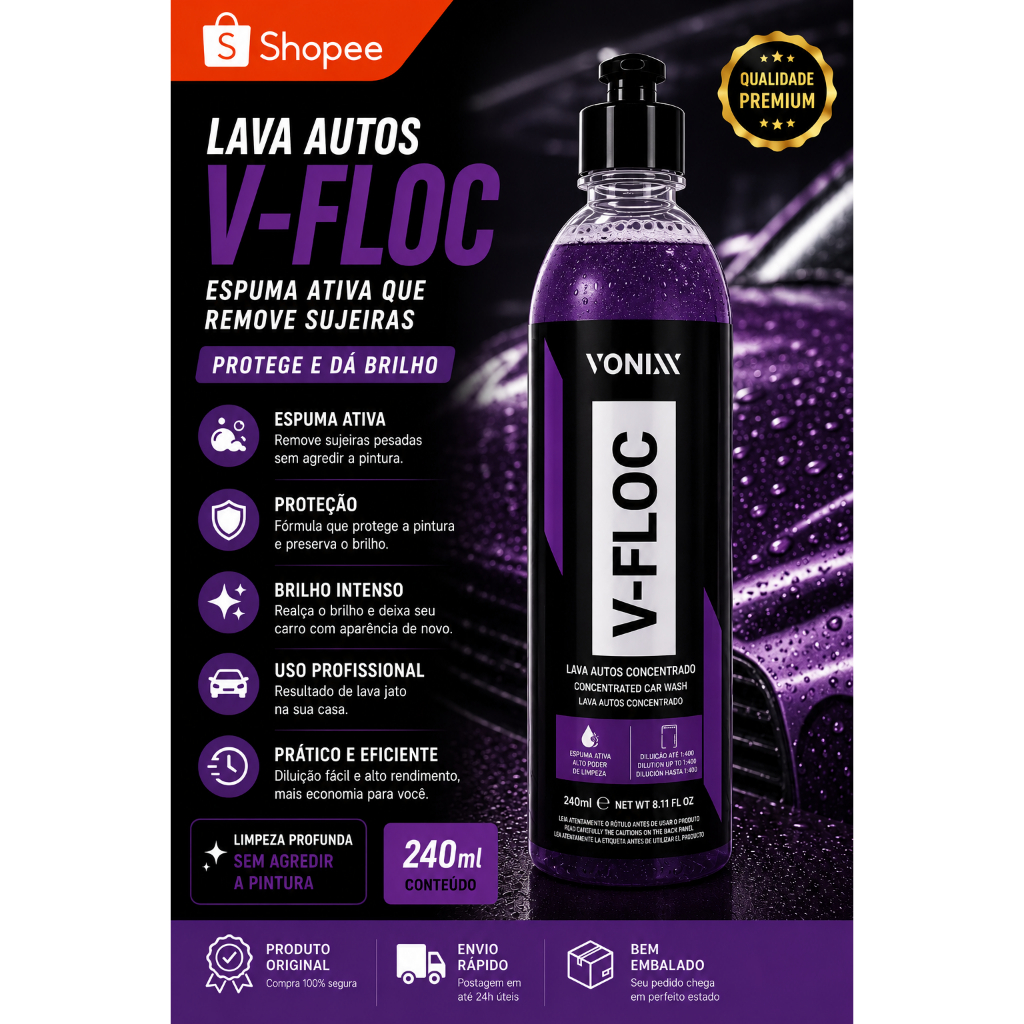 V-floc 240ml Vonixx Shampoo Automotivo Neutro Concentrado