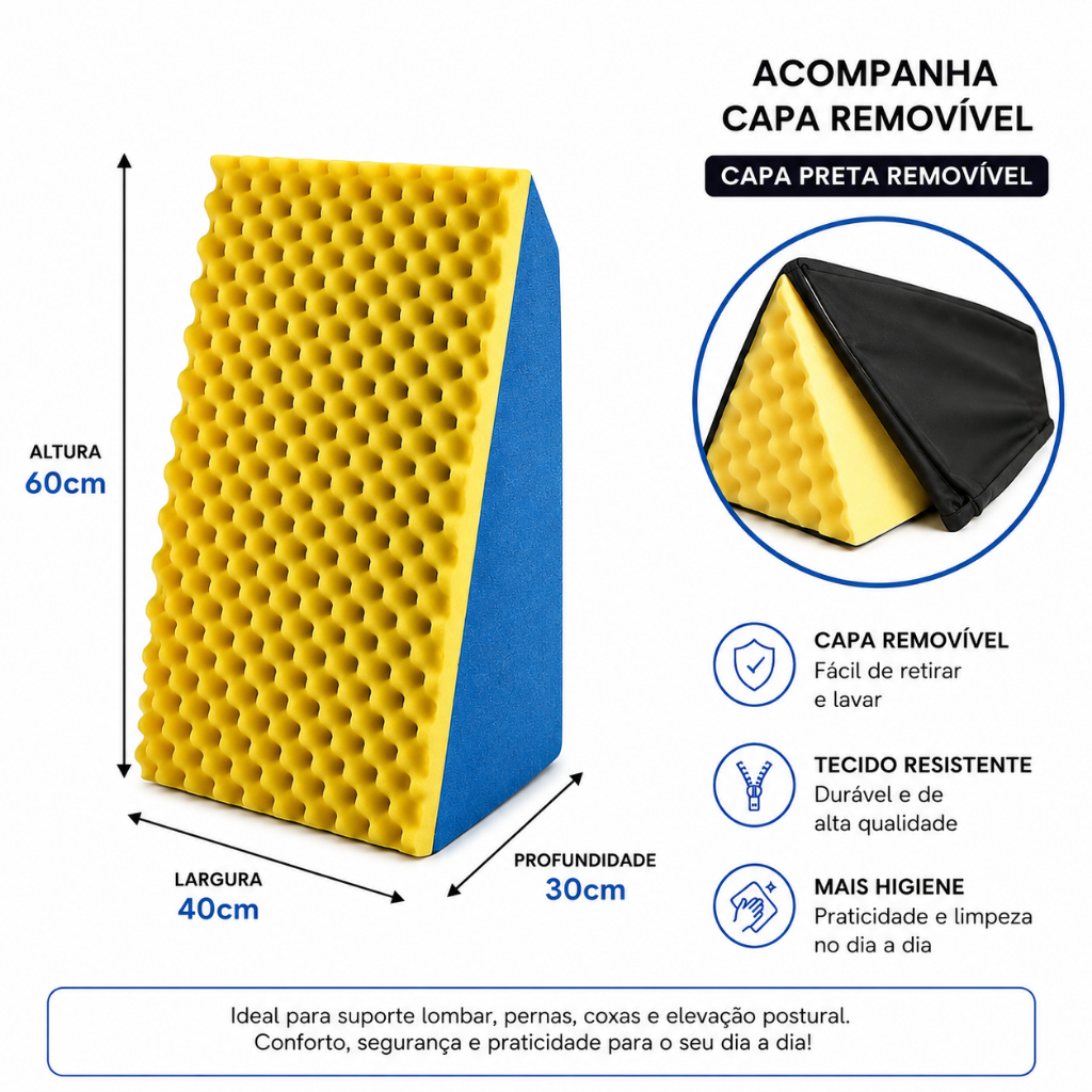 Almofada Encosto Triangular Ortopédico Espuma D23 Com Capa C/ Zíper Conforto e Suporte