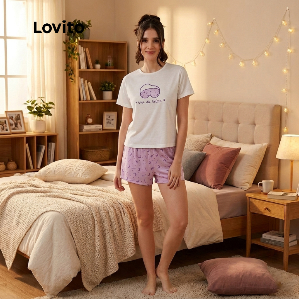 Lovito Conjunto de Pijama Curto Sono da Beleza PJB17231753