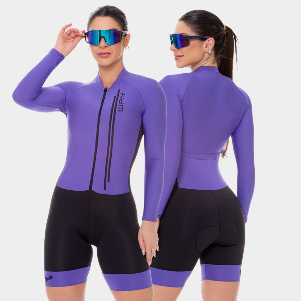 Macaquinho Ciclismo Feminino Forro Em Gel Acolchoado Macacão Manga Longa Inverno Frio Bike Pedal Mtb