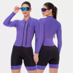 Macaquinho Ciclismo Feminino Forro Em Gel Acolchoado Macacão Manga Longa Inverno Frio Bike Pedal Mtb