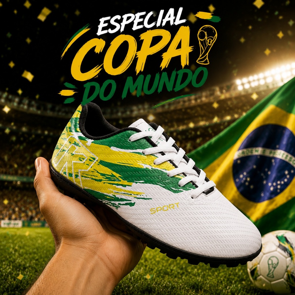 Chuteira Brasil Masculina Society Copa do Mundo Esportiva Com Solado Costurado - RK05