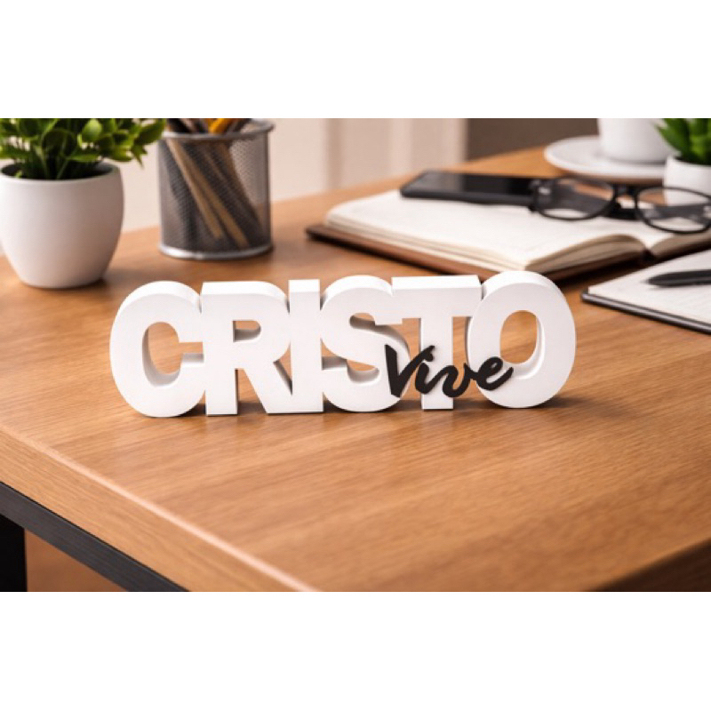 Letreiro Decorativo Cristo Vive 3D | Decoração Cristã Evangélica para Mesa, Sala, Escritório | Presente Religioso