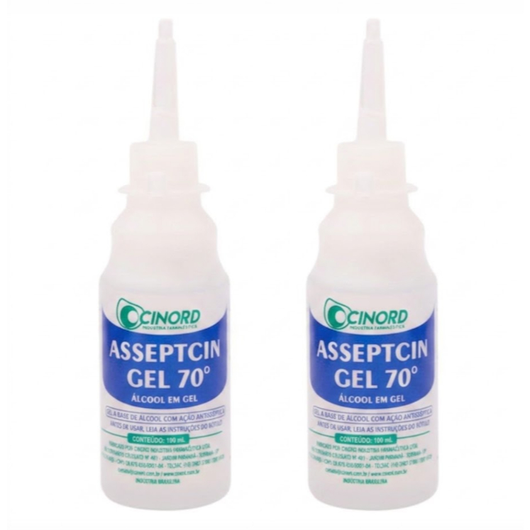 Asseptcin Álcool em Gel 70%, Sem Perfume, 100ml - 2 Unidades