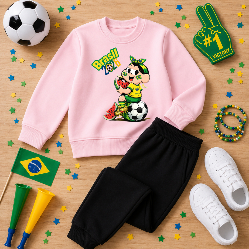Conjunto Moletom Menina Infantil Copa do Mundo Brasil 2026 Blusa de Frio E Calça de abrigo