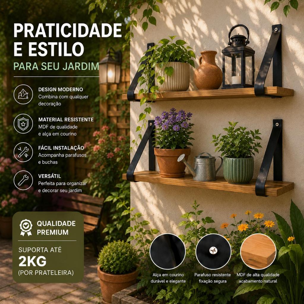 KIT 2 E 4 PRATELEIRAS MDF CRÚ 60x15 DECORATIVA RÚSTICA COM ALÇAS EM COURINO PARA SALA QUARTO COZINHA